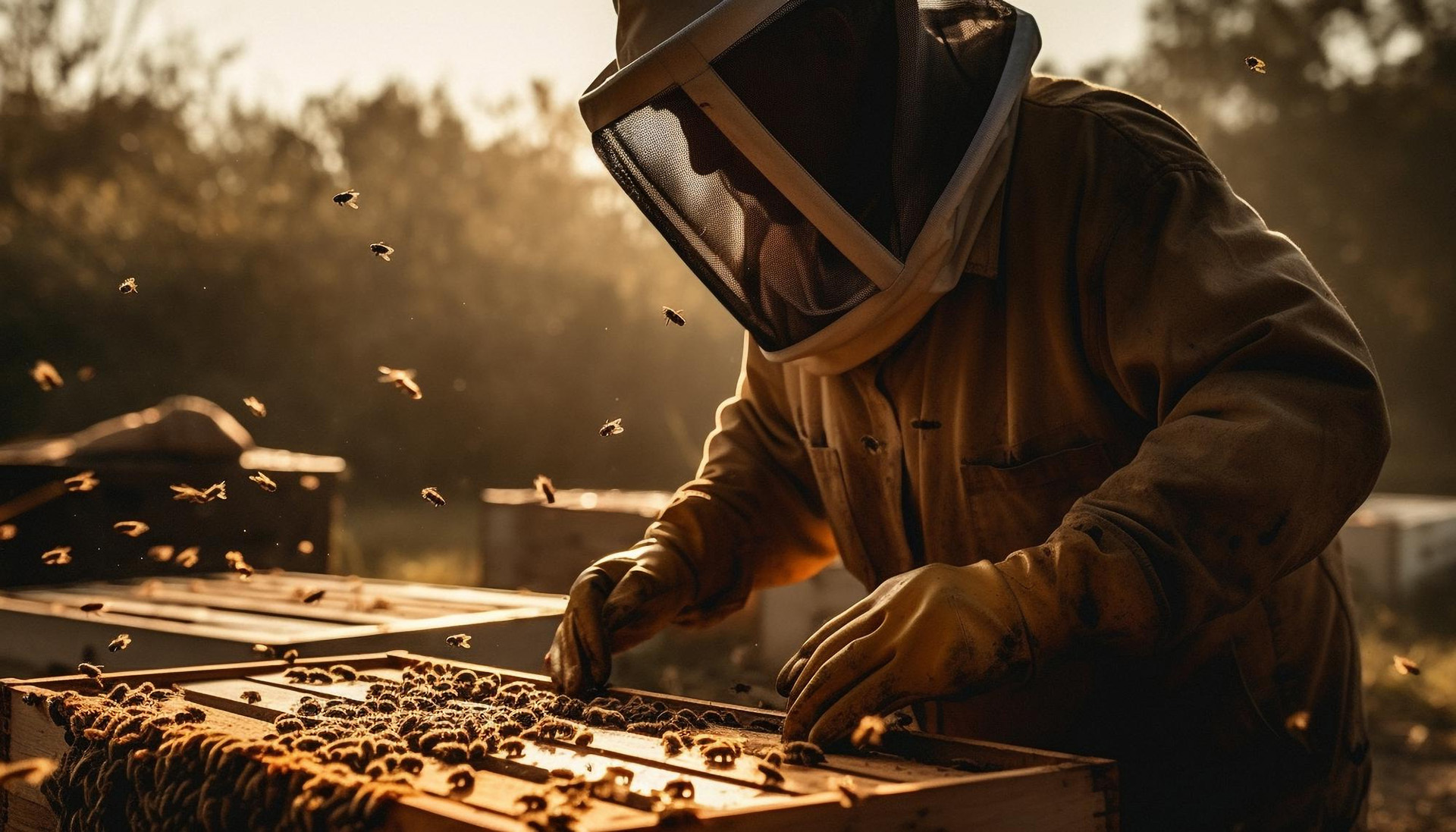 apicultor recolectando miel en el periodo de castra
